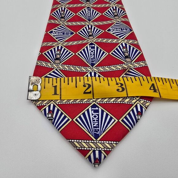 Men' Lighthouse Religious Tie Red 4x60 - Picture 6 of 6